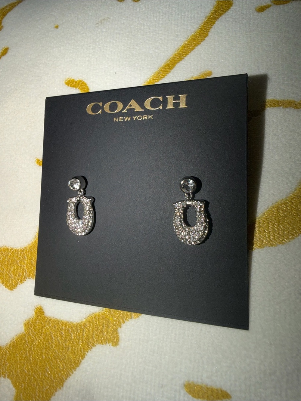 COACH Crystal Pave Silver-Tone Logo Stud Earrings - Picture 3 of 5